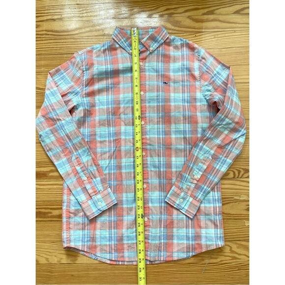 Vineyard Vines Boys XL Plaid Stretch Shirt Peach Blue - Picture 9 of 9